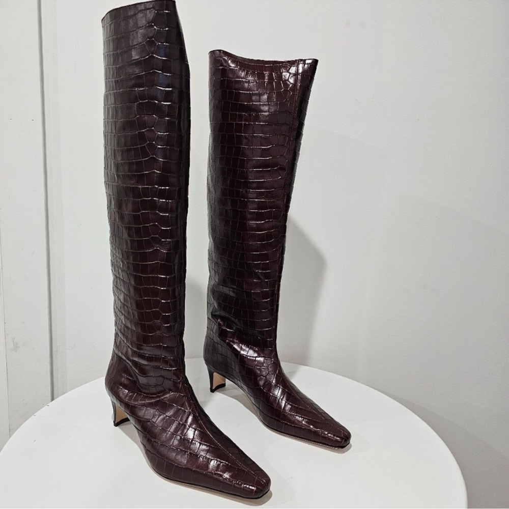 RARE Staud Wally Croc Embossed Leather Boots - Picture 2 of 7